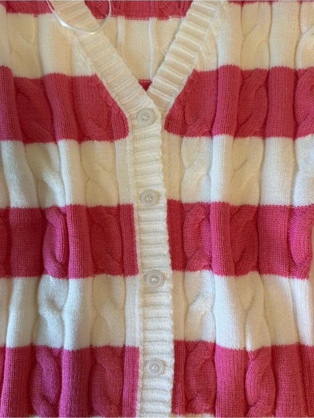 Forever 21 vintage Pink and white Striped Cable-Knit Cardigan Sweater - Picture 3 of 5